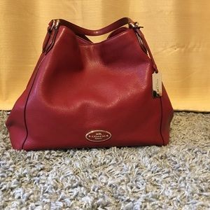 Coach polished pebbled leather bag red